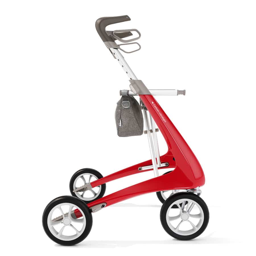 CarbonUltralightRollator-Red-Accessory-Organiser-ProfileRight-byACRE