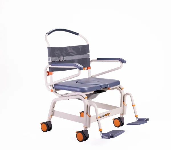 Showerbuddy Roll-InBuddy XL shower commode chair with adjustable height and locking castors