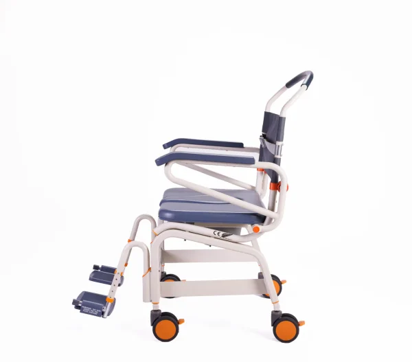 Showerbuddy Roll-InBuddy XL shower commode chair with adjustable height and locking castors