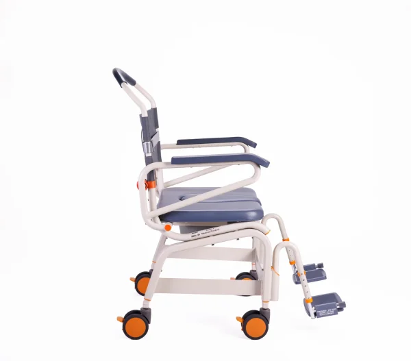 Showerbuddy Roll-InBuddy XL shower commode chair with adjustable height and locking castors