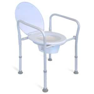 Redgum Folding Over Seat Toilet Riser with aluminium frame, lid, splash guard and bowl
