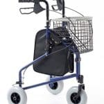 Blue tri walker with basket tray and zip storage bag