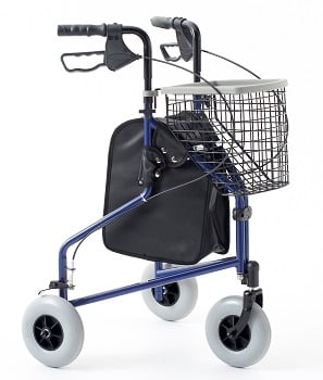 Blue tri walker with basket tray and zip storage bag Blue tri walker with basket tray and zip storage bag