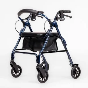 KCare deluxe seat walker 6 inch blue with padded seat and basket