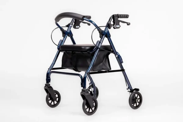 KCare deluxe seat walker 6 inch blue with padded seat and basket