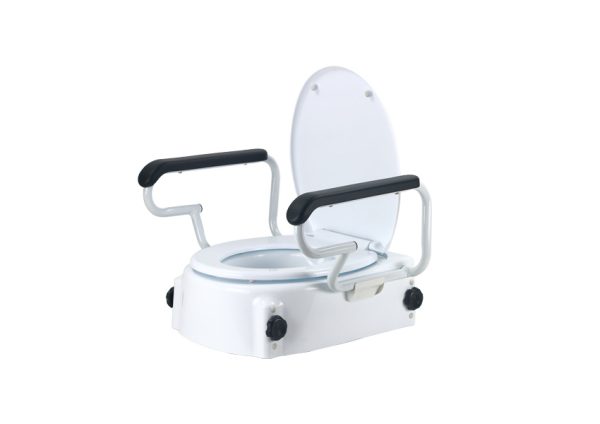 3aa5465c-d3a4-4fa9-9ad7-b897a4dccb09 Raised toilet seat with lid, adjustable height and flip-back armrests