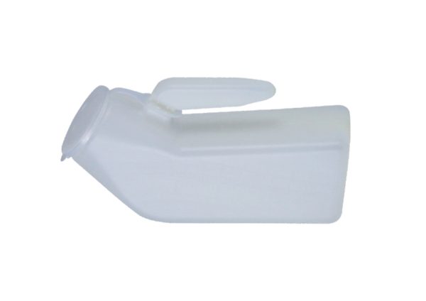 Male 1000ml white urinal bottle with handle and anti-spillage cover