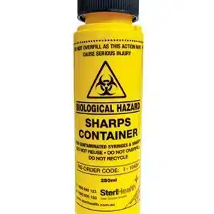 Vital Medical Supplies Bio-Can Sharps Container 250ml with yellow container and red lid